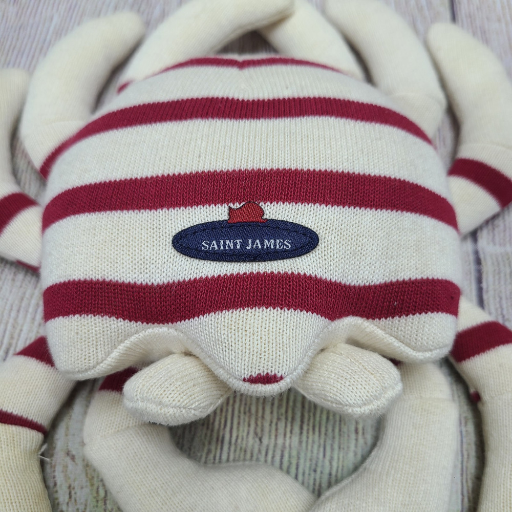 Petit Saint James Plush Crab Stuffed Animal Cream Red Striped - Picture 4 of 10